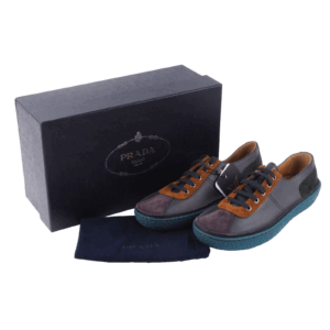 PRADA 2EG226 Nevada Antracite Tabac Luxus Designer Herren Sneaker Gr.8 OP: 470 €